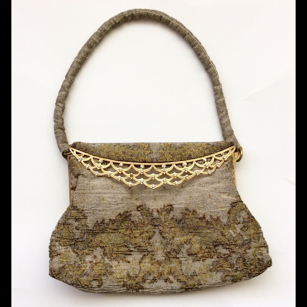 Antique bag small bag  Art Deco bag gold beaded small handbag special occasion